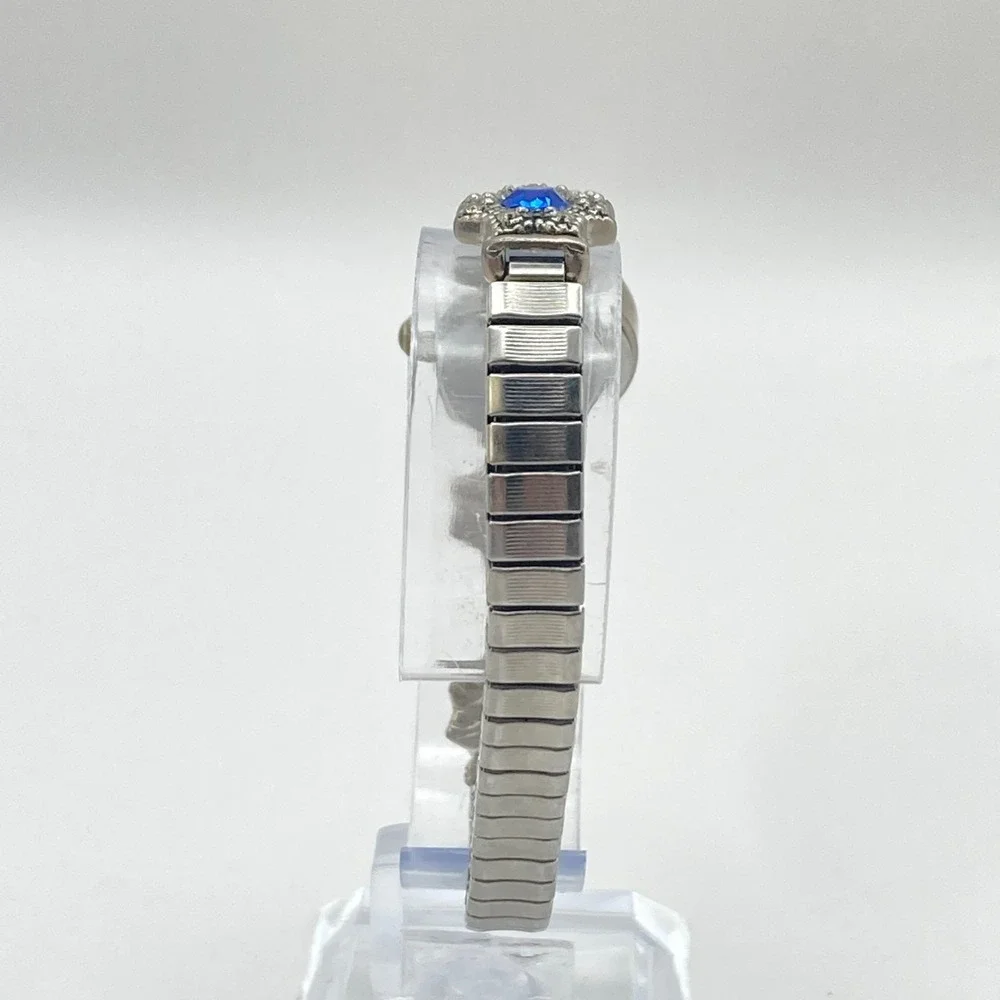 Vtg LA Express Women's Watch MISSING STONE Silver Tone Blue Crystals New Battery